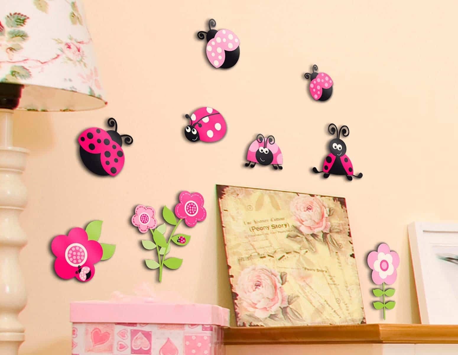Αυτοκόλλητα 3 επιπέδων Μ Pink Ladybugs 14506
