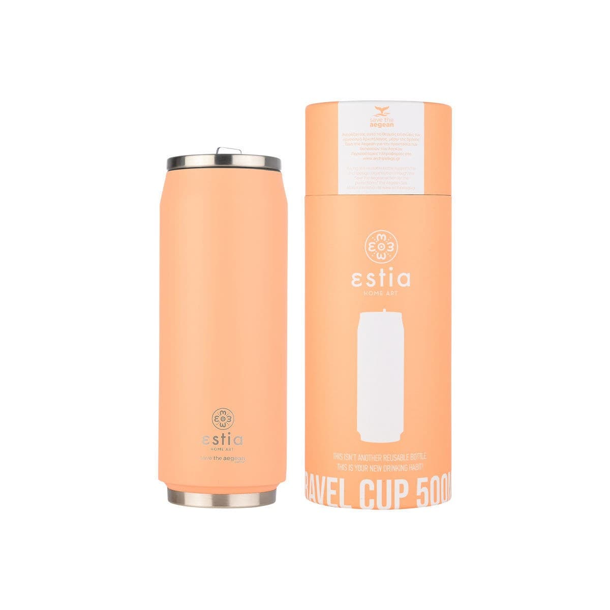 Estia Θερμός Travel Cup Save The Aegean 500Ml Peach Fuzz