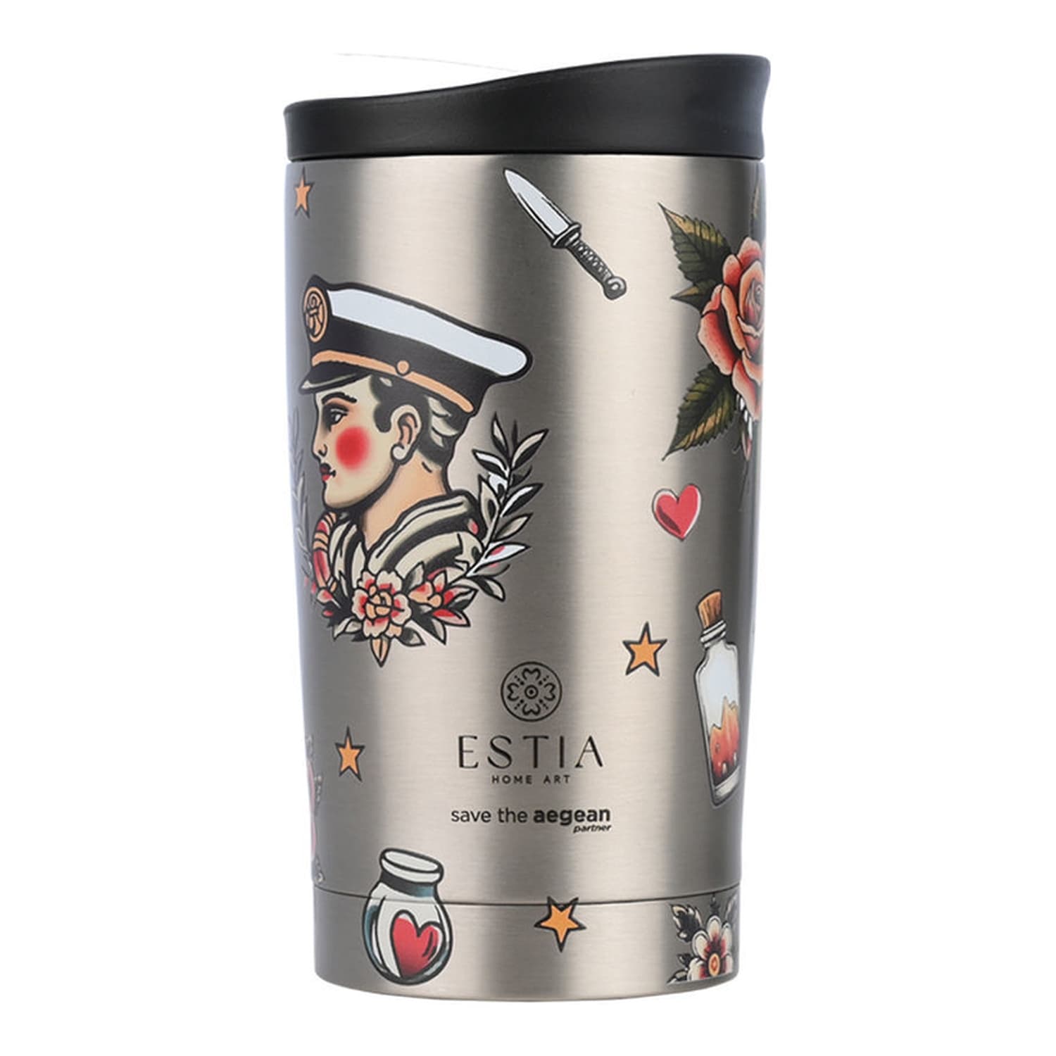 Θερμός Travel Mug Save The Aegean Old School Ink 350ml Estia 01-31916