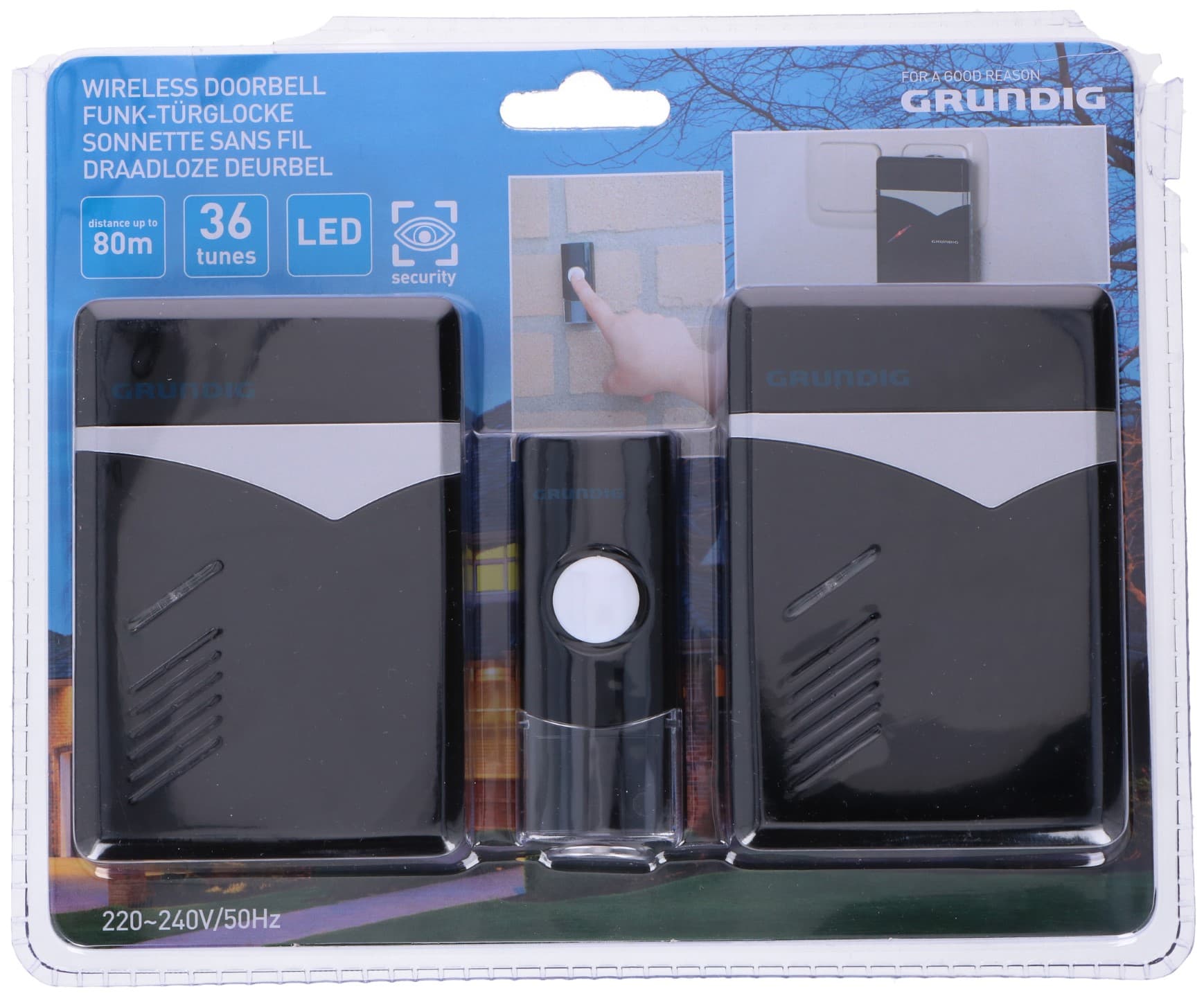 Κουδούνι Πόρτας Ασύρματο 2 Δέκτες Πλαστικό Μαύρο GRUNDIG 24.5x21.5x7.3cm