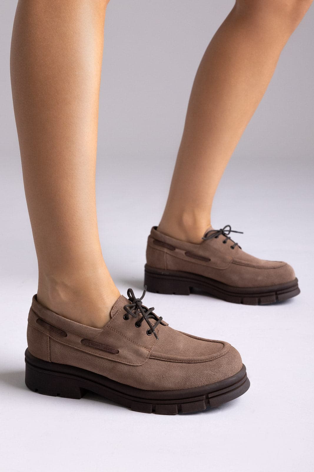 TFP Oxfords με τρακτερωτή σόλα - 9057 - Taupe Σουέτ