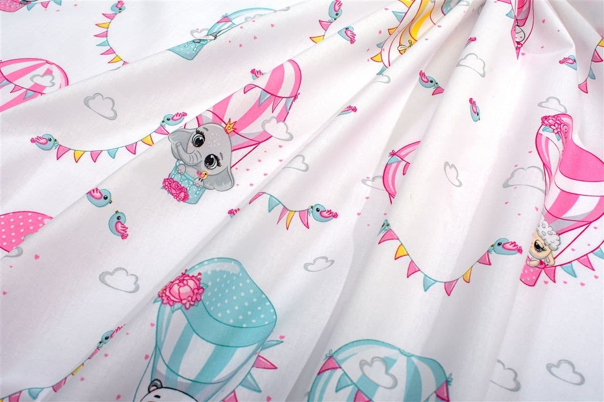 Σεντονάκι Λίκνου bebe The Floating Zoo 597 80X110 White-Pink 100% Cotton