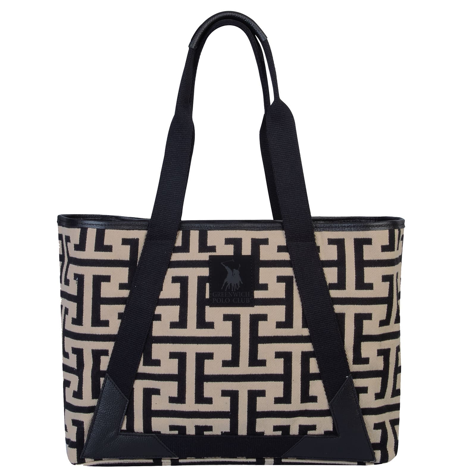 Τσάντα Θαλάσσης Polycotton 35x12x42εκ. Essential 3840 Μαύρη-Μπεζ Greenwich Polo (Ύφασμα: 80% Cotton - 20% Polyester,