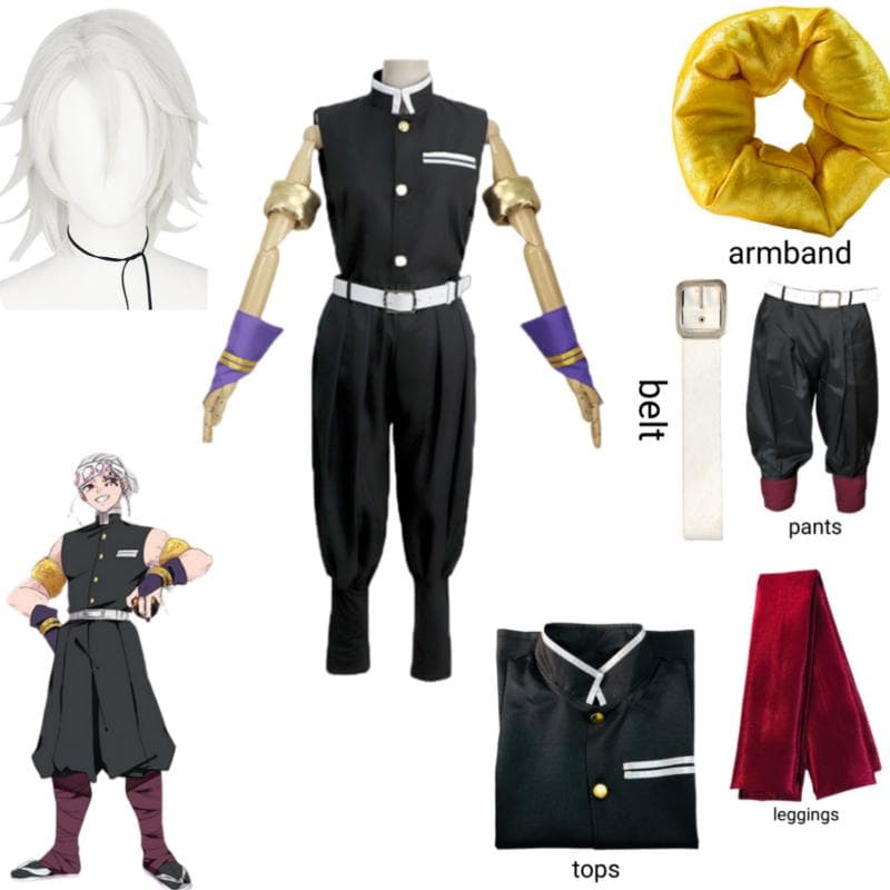 Anime Demon Slayers Season 2 Uzui Tengen Cosplay Κοστούμι Μαύρο ομοιόμορφο αξεσουάρ περούκας Ρούχα για