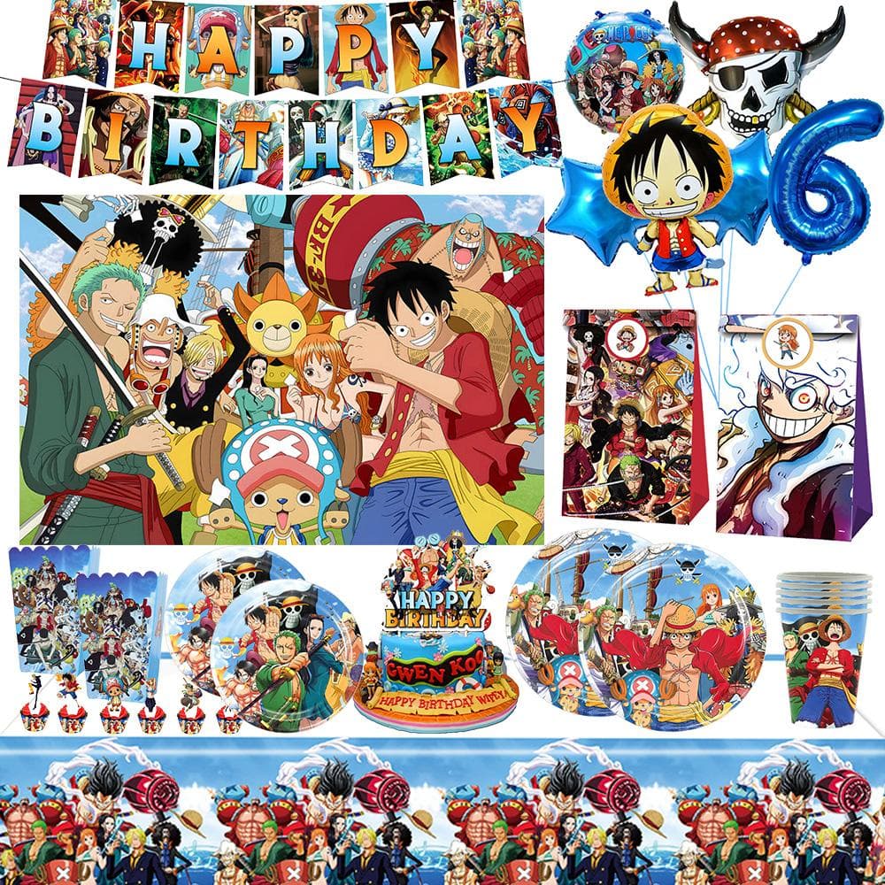 Διακόσμηση Μπαλόνι Γενεθλίων One Piece Luffy Zoro Μονής Χρήσης Πιάτα Πάρτι Πανό Σακούλες