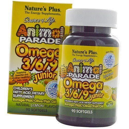 Omega 3 6 9 Complex for Children, Animal Parade Omega 3/6/9 Junior, Nature's Plus 90gelcaps Lemon (67375002)