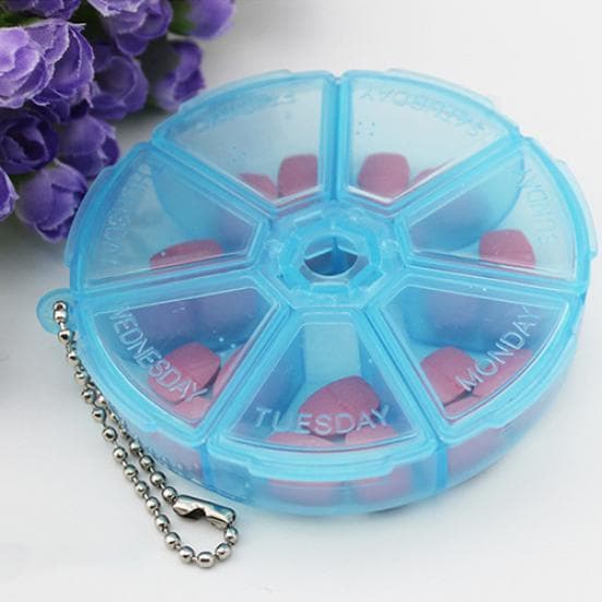 Στρογγυλό σχήμα 7 Grids Medicine Pill Plastic Storage Box Θήκη δοσομετρητή