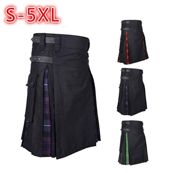 Μεσαιωνικό στιλ Warrior Kilt Patchwork Πλισέ Tartan Kilt Τσέπη Σκωτσέζικο ανδρικό κιλτ