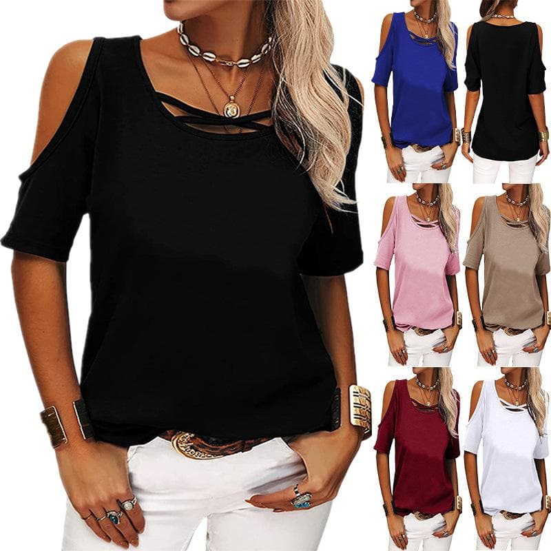 Φαρδύ μπλουζάκι με ανοιχτό ώμο Γυναικεία T-shirts Casual πουλόβερ Γυναικεία καλοκαιρινά