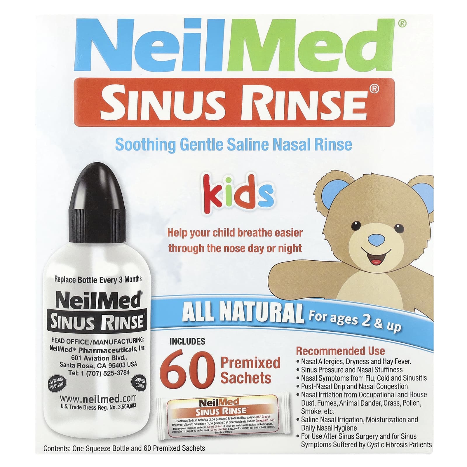Παιδικό, Sinus Rinse®, Ηλικίες 2+, 1 Μπουκάλι Πίεσης, 60 Προαναμεμιγμένες Συσκευασίες