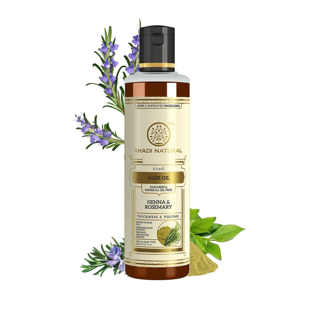 Khadi Natural Rosemary & Henna Hair Oil, Natural Oil, 210ml