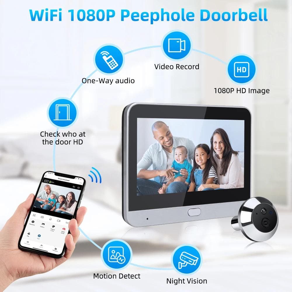 Εσωτερική κάμερα Wifi 1080P Tuya Peephole Doorbell PIR Ανίχνευση κίνησης Door Viewer Night Vision One Way Talk