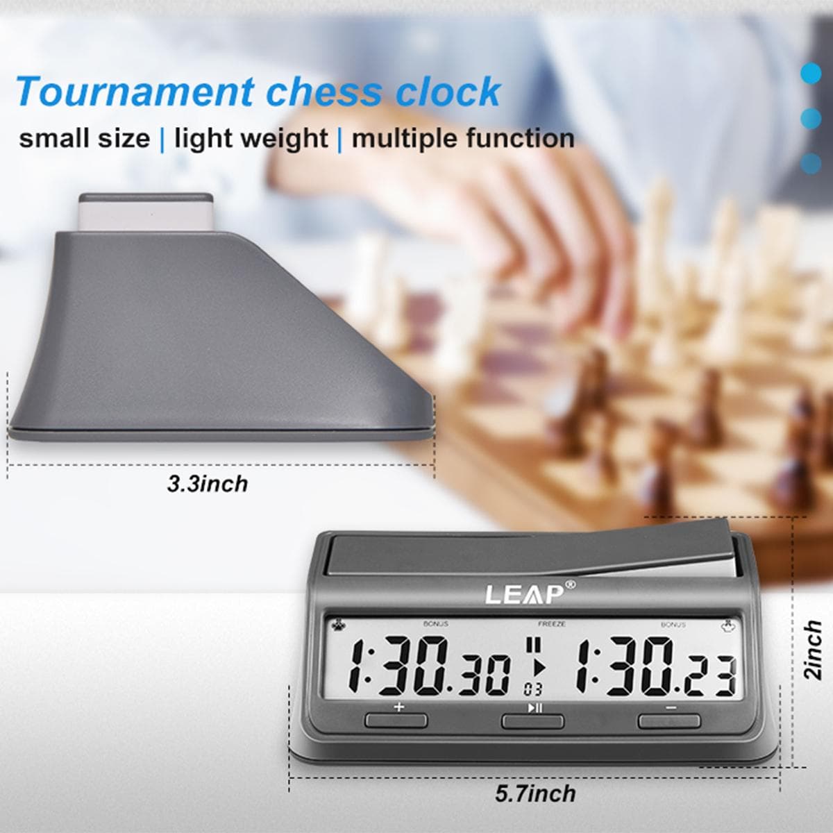 LEAP Chess Clock Digital Chess Timer Professional for Board Games Timer με 37 Preset Program γκρι