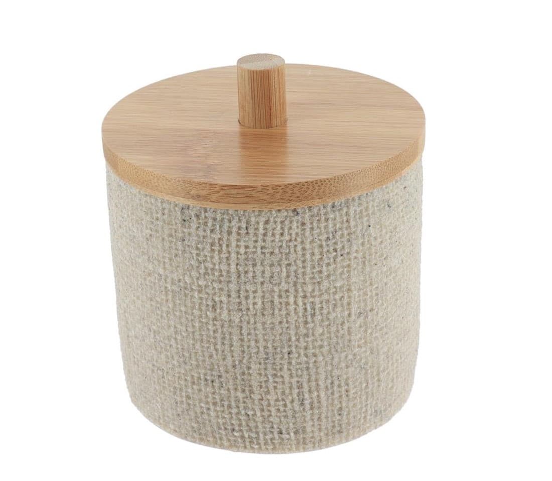 Θήκη Για Βαμβάκι ή Μπατονέτες Polyresin Σαγρέ Beige Bamboo