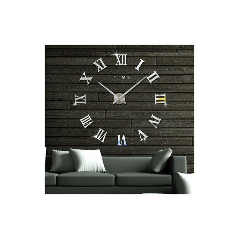 Mirror Roman Do It Yourself (Διάσταση Αριθμών 12cm) Αντικέ Ρολόι Τοίχου Πλαστικό Ασημί 120cm
