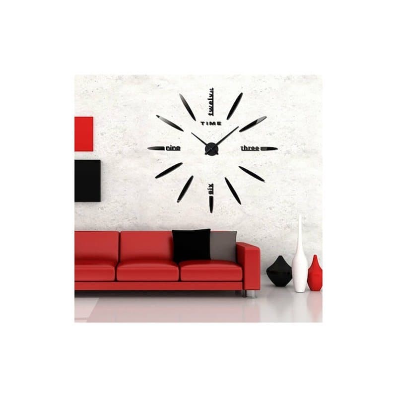 3D Stickers Mirror DIY Black (Διάσταση Αριθμών 12cm) 3D Ρολόι Τοίχου Αυτοκόλλητο Πλαστικό Μαύρο 70cm
