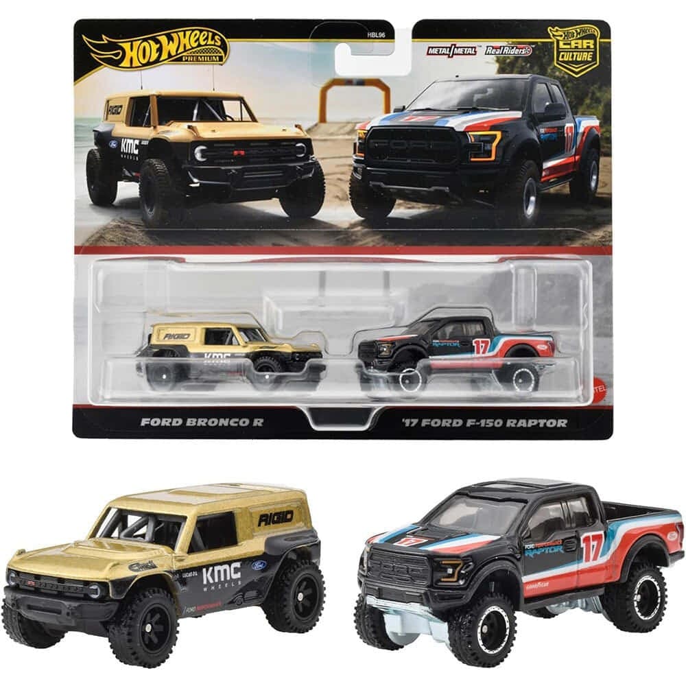 Αυτοκινητάκια Hot Wheels: Premium Car Culture - Ford Bronco & '17 Ford F-150 Raptor (Σετ 2Τμχ) HBL96 Multi Mattel