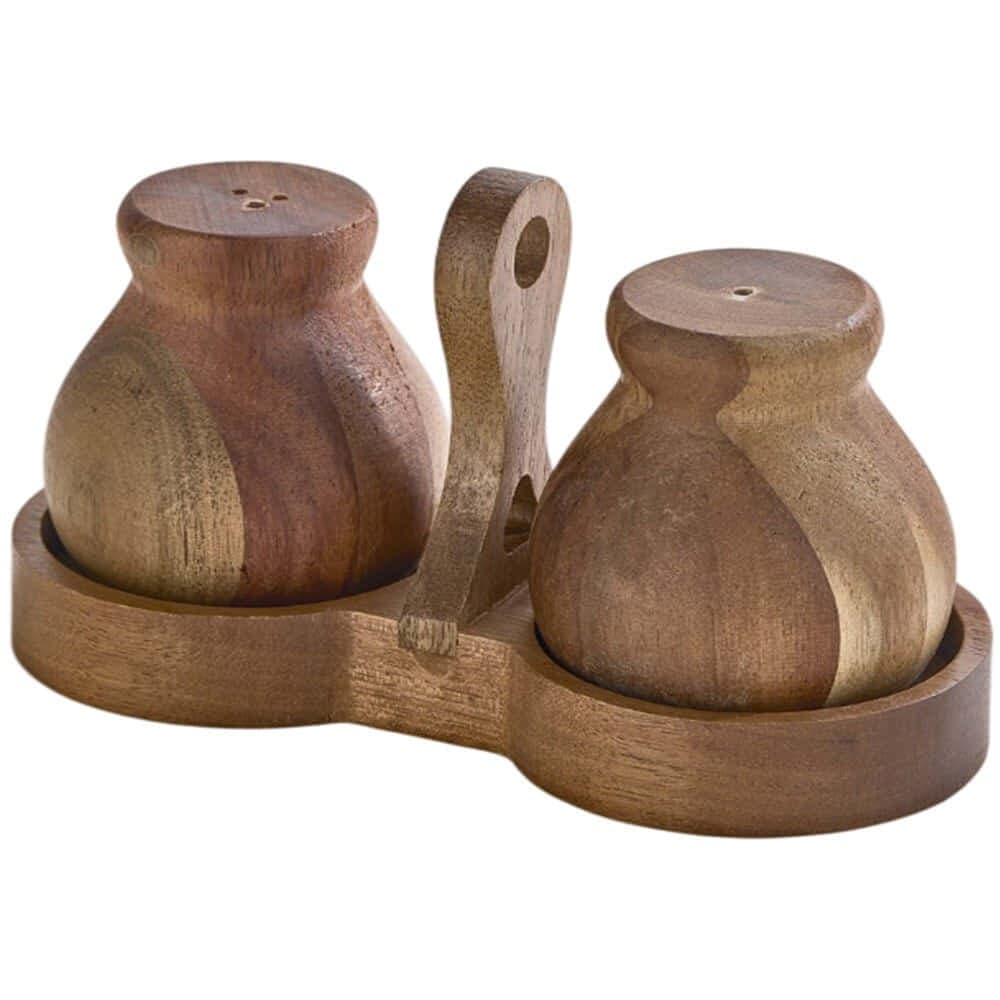 Αλατοπίπερο Σε Βάση Akasya (Σετ 3Τμχ) 337GLZ1177 7x7x9/16x9cm Natural Hermia