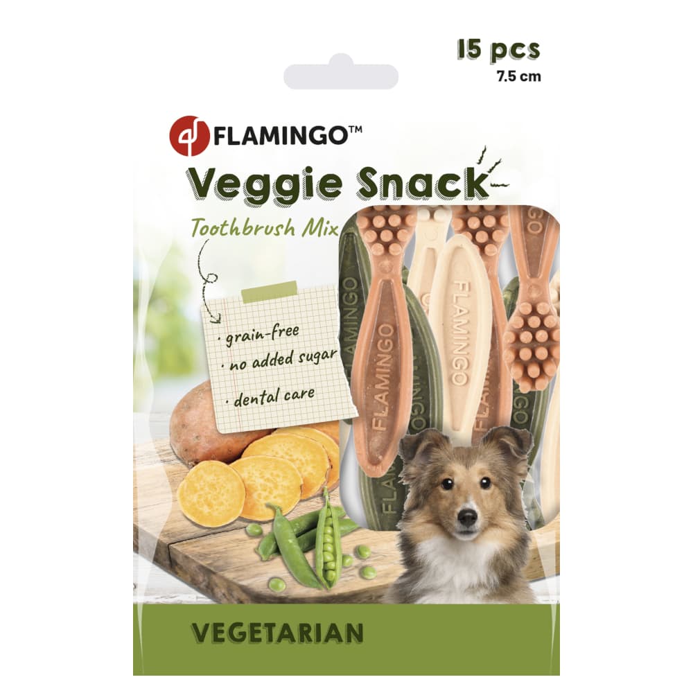Flamingo Veggie Mix Οδοντόβουρτσες - 120 g (15 τεμάχια, 7,5 cm)