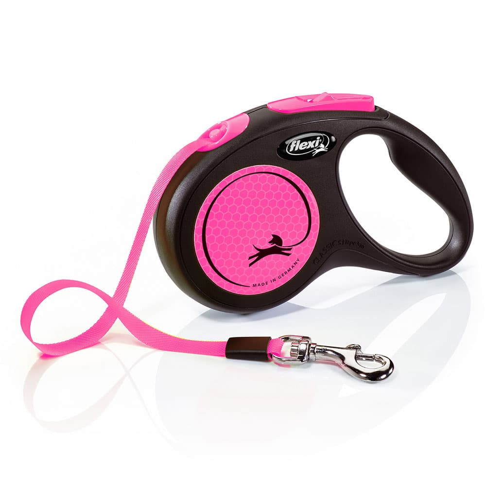 flexi New Neon Πτυσσόμενο Λουρί - Ιμάντας, ροζ, 5 m - M: έως 25 kg