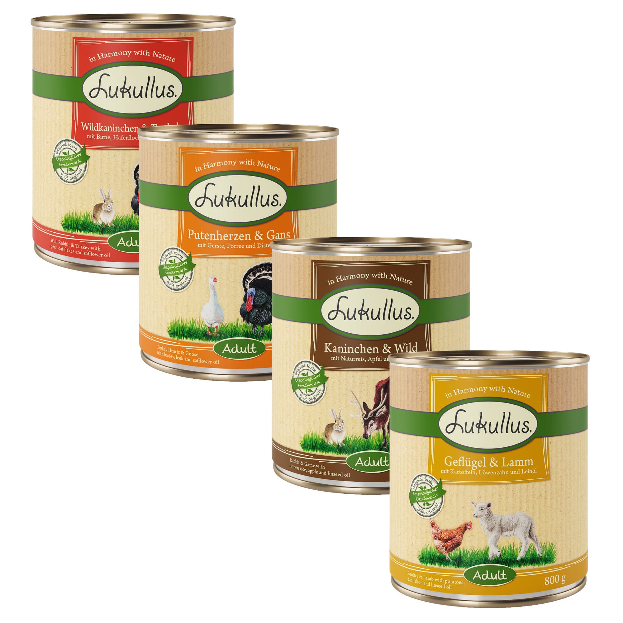 Πακέτο Προσφοράς Lukullus Natural 24 x 800 g - Mix I: Πουλερικά, Κυνήγι, Αρνί, Κουνέλι