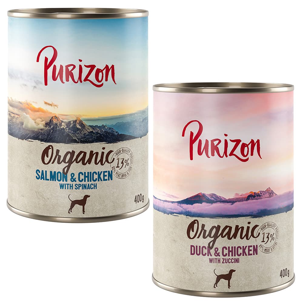 Πακέτο Προσφοράς Purizon Organic 24 x 400 g - Μεικτό Πακέτο: 12 x Πάπια & Kοτόπουλο, 12 x Σολομός &