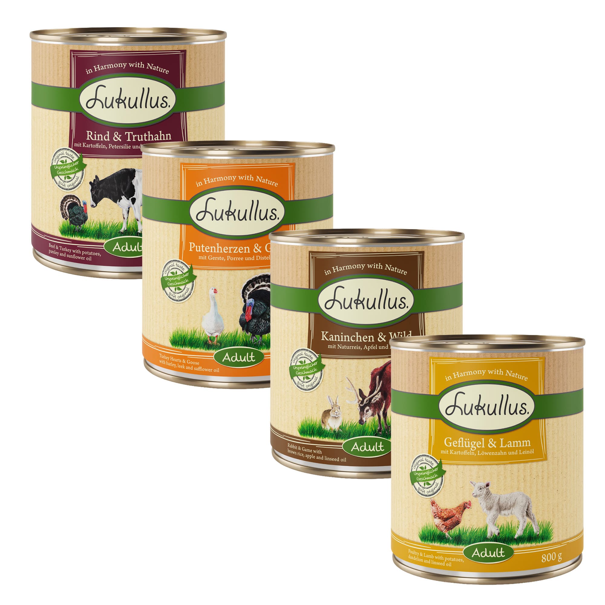 Πακέτο Προσφοράς Lukullus Natural 24 x 800 g - Mix III: Πουλερικά, Κυνήγι, Αρνί, Κουνέλι, Βοδινό