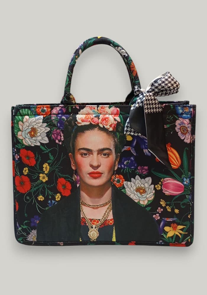 boho tote bag Frida world black