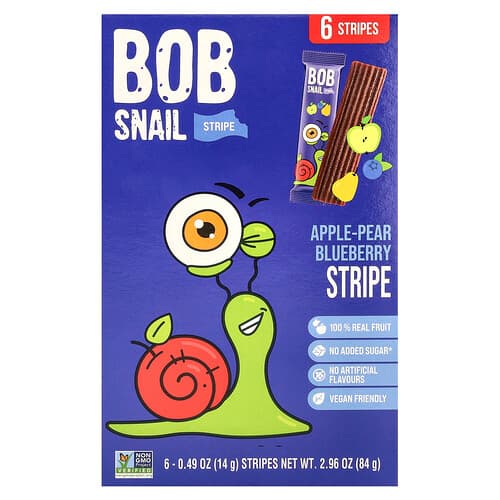 Bob Snail, Ρίγες φρούτων, μήλο-αχλάδι-μύρτιλο, 6 λωρίδες, 0,49 oz (14 g) η καθεμία