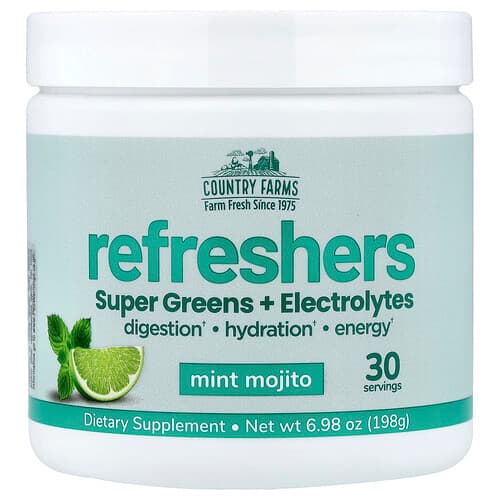 Country Farms, Αναψυκτικά, Super Greens + Ηλεκτρολύτες, Μοντ Μοχίτο, 6,98 oz (198 g)