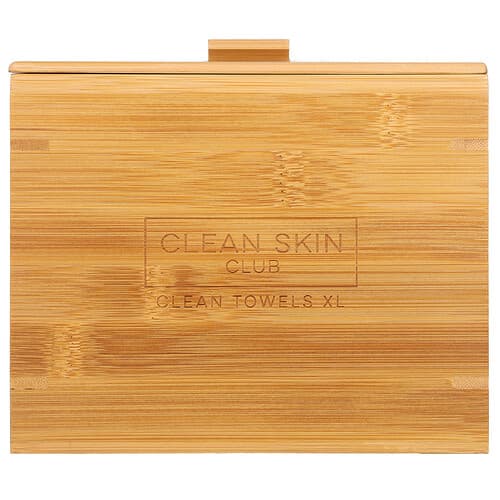 Clean Skin Club, Πολυτελές κουτί από μπαμπού, καθαρές πετσέτες XL, δοχείο με κάλυμμα, 50