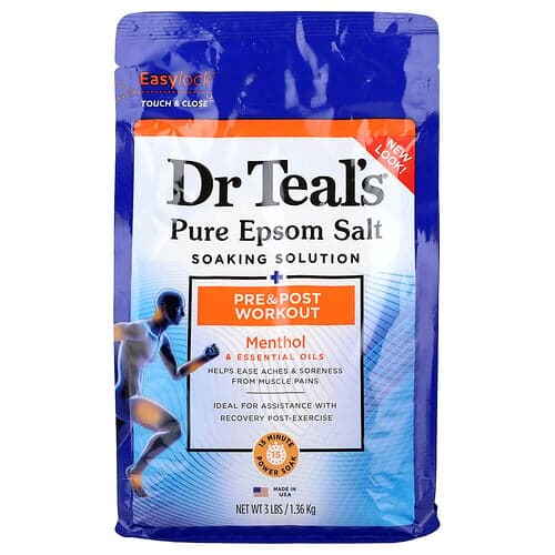Dr. Teal's, Καθαρό διάλυμα εμποτισμού με άλατα Epsom, πριν και μετά την προπόνηση, μενθόλη