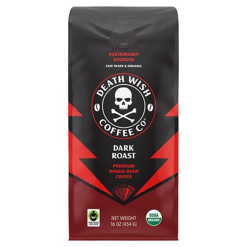 Death Wish Coffee, Ολόκληρο φασόλι, σκούρο καβουρδισμένο, 454 γρ.