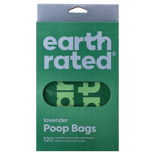 Earth Rated, Σακούλες για περιττώματα σκύλου με λαβές, λεβάντα, 120 τσάντες με λαβές
