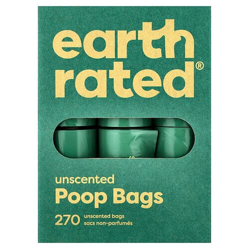 Earth Rated, Σακούλες για περιττώματα σκύλου, χωρίς άρωμα, 270 σακούλες