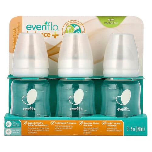 Evenflo Feeding, Φιάλες Balance+, Standard, 0+ Μήνες, Αργής ροής, 3 φιάλες, 4 oz (120 ml) η καθεμία