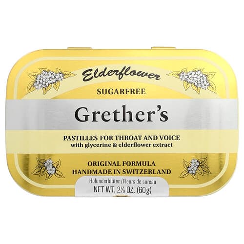 Grether's Pastilles, Για το λαιμό και τη φωνή, χωρίς ζάχαρη, άνθος σαμπούκου, 24 παστίλιες
