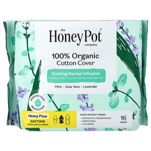 The Honey Pot Company, Κάλυμμα από 100% οργανικό βαμβάκι, Σερβιέτες ημέρας με φτερά, βαριές, 16