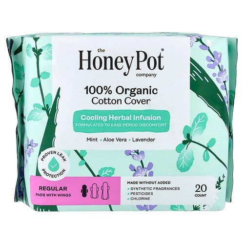 The Honey Pot Company, Δροσιστικό Φυτικό Έγχυμα, Επιθέματα με Φτερούγες, Κανονικά, 20 τεμάχια