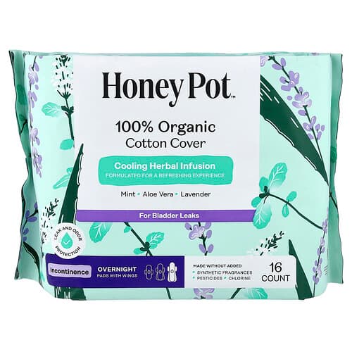 The Honey Pot Company, Βιολογικό Δροσιστικό Φυτικό Έγχυμα, Επιθέματα με Φτερούγες, Ακράτεια