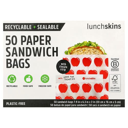 Lunchskins, Χάρτινες σακούλες σάντουιτς, μήλο, 50 σακούλες