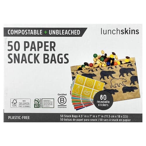 Lunchskins, Χάρτινες σακούλες σνακ, αρκούδες, 50 σακούλες