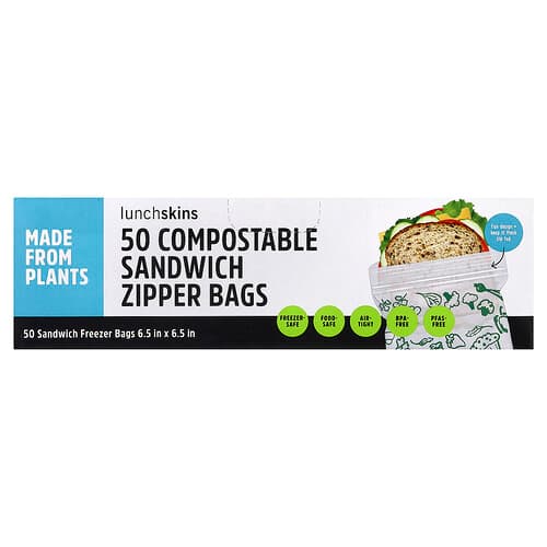 Lunchskins, Κομποστοποιήσιμες σακούλες σάντουιτς με φερμουάρ, 50 σακούλες