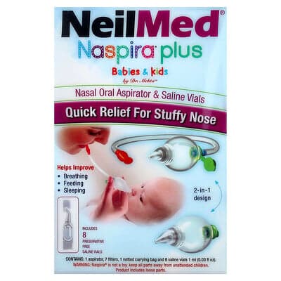 NeilMed, Naspira® Plus, Ρινικός Στοματικός Αποφρακτήρας & Φιαλίδια Φυσιολογικού Ορού, Βρέφη