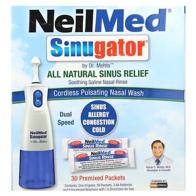 NeilMed, Sinugator®, Παλλόμενη Ρινική Πλύση Μπαταρίας, Σετ 3 Τεμαχίων