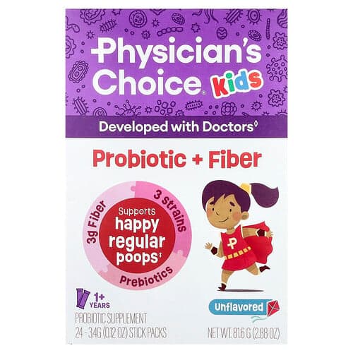 Physician's Choice, Προβιοτικό για παιδιά + φυτικές ίνες, 1+ ετών, χωρίς γεύση, 24 συσκευασίες