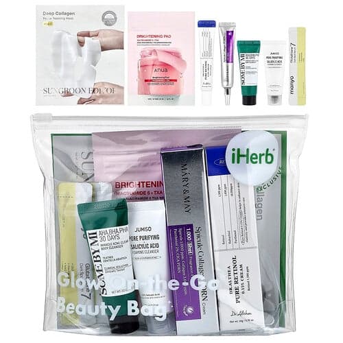 iHerb Exclusive, Τσάντα ομορφιάς Glow On-The-Go, σετ 8 τεμαχίων