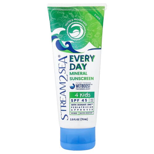 Stream2Sea, Αντηλιακό με ορυκτέλαια κάθε μέρα, SPF 45, 4 παιδικά φιαλίδια, 75 ml