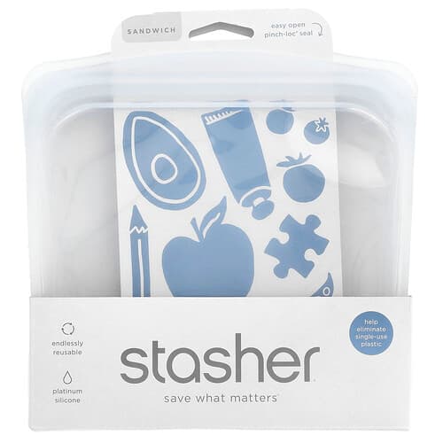 Stasher, Επαναχρησιμοποιούμενη τσάντα αποθήκευσης, μέγεθος σάντουιτς, διαφανής, 828 ml