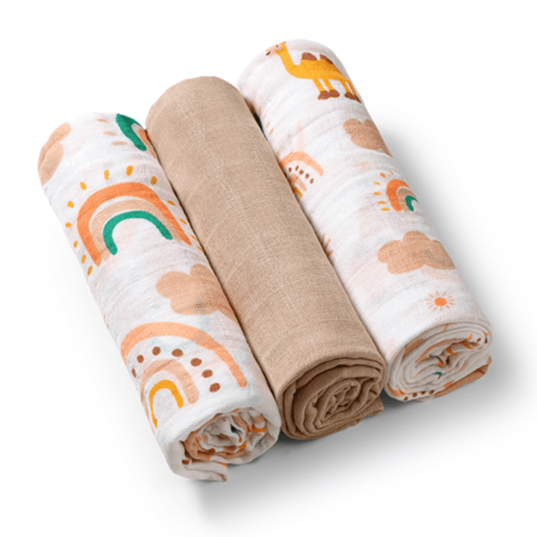 BabyOno: Rainbow Βαμβακερές πάνες αγκαλιάς - μουσελίνες 70x70 cm (Σετ 3 τμχ)